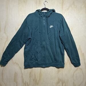 Nike Hoodie Full Zip Mens Large Green Sweatshirt Swoosh Athletic Jacket